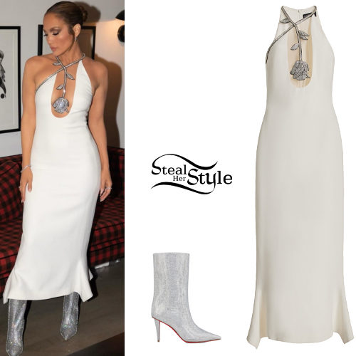 Jennifer Lopez: White Dress, Crystal Boots