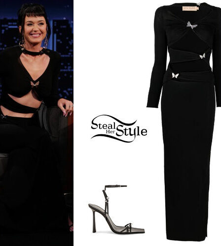 Katy Perry: Black Cutout Dress and Sandals