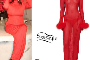 Kourtney Kardashian: Red Dress and Mules