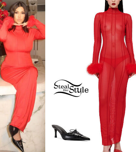 Kourtney Kardashian: Red Dress and Mules