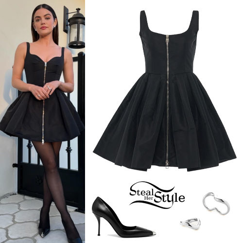 Lucy Hale: Black Mini Dress and Pumps