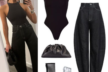 Olivia Culpo: Black Bodysuit, Barrel Jeans