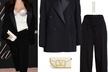 Selena Gomez: Black Suit, Beige Pumps
