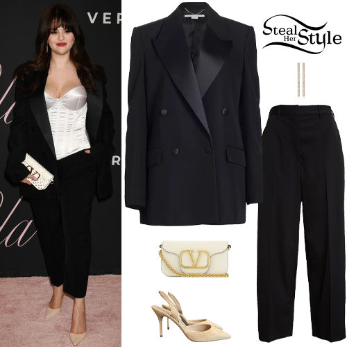 Selena Gomez: Black Suit, Beige Pumps