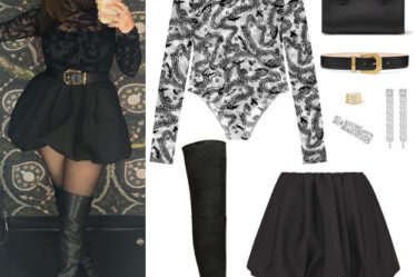 Selena Gomez: Dragon Tulle Bodysuit, Black Skirt