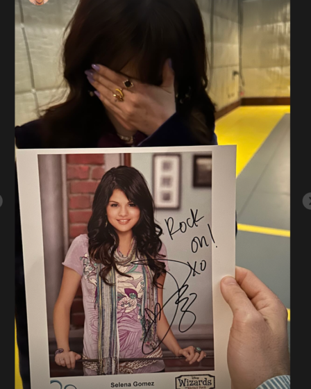 Selena Gomez Looks So Embarrassed Posing With a Signed WizardsEra Headshot