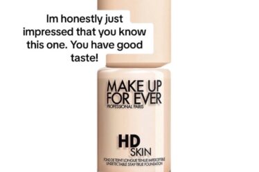 A still of a bottle of Make Up Forever HD Skin Foundation with a caption that says "I'm honestly just impressed that you know this one. You have good taste!"
