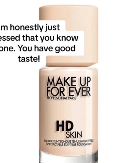 A still of a bottle of Make Up Forever HD Skin Foundation with a caption that says "I'm honestly just impressed that you know this one. You have good taste!"