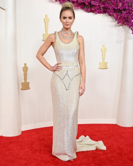 Image may contain Emily Blunt Fashion Premiere Red Carpet Adult Person Wedding Accessories Jewelry and Necklace