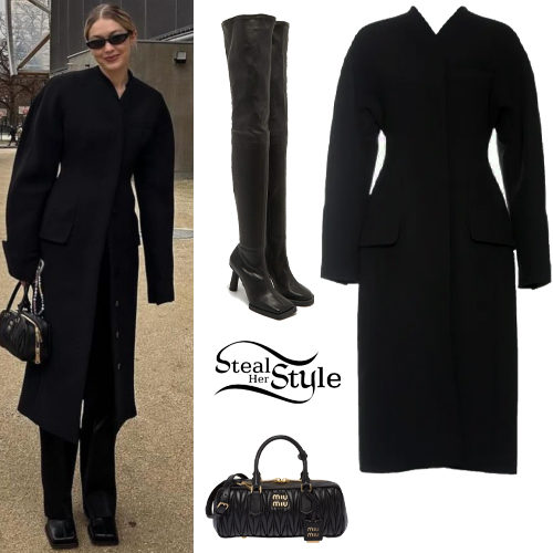 Gigi Hadid: Black Coat, Square Boots
