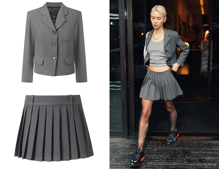 Iris Law's MANGO Cropped Jacket & Pleated Mini Skirt