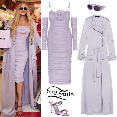 Khloé Kardashian: Lilac Dress, Satin Coat