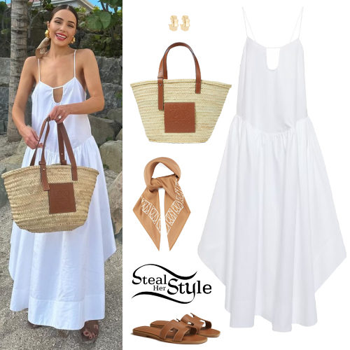 Olivia Culpo: White Dress, Brown Sandals