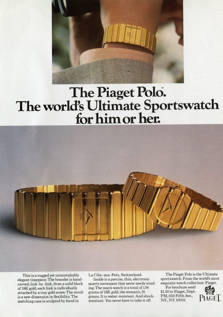 A vintage advertisement for the Piaget Polo