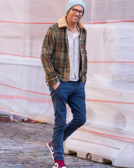 Image may contain Ryan Reynolds Clothing Pants Jeans Hat Footwear Shoe Accessories Glasses Adult and Person