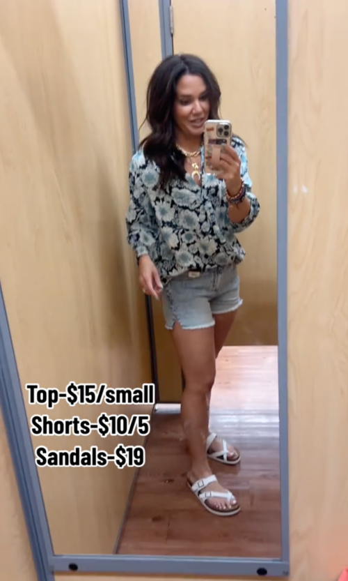 Female shopper trying on spring and summer clothing at Walmart