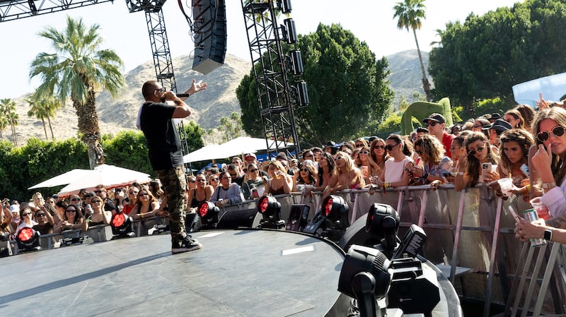 Sean Paul performs for the Revolve Festival crowd on April 13, 2024 in Palm Springs.