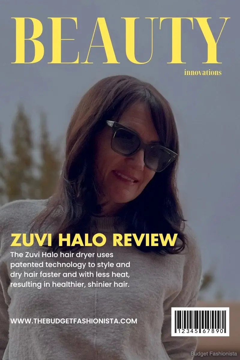 Image of Catherine Brock with text overlay describing Zuvo Halo hair dryer.