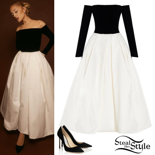 Ariana Grande: Black and White Dress and Pumps - Fashnfly