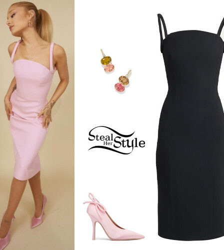 Ariana Grande: Pink Midi Dress and Pumps