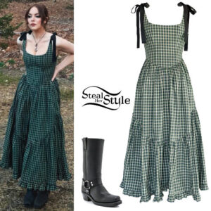 Elizabeth Gillies: Green Dress, Black Boots