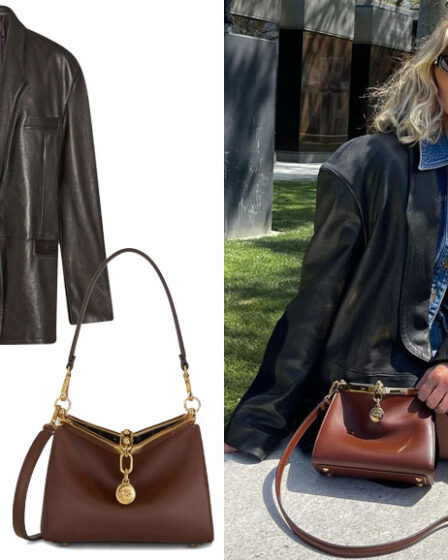 Elsa Hosk's Etro Suede-Trim Leather Jacket & Etro Vela Shoulder Bag