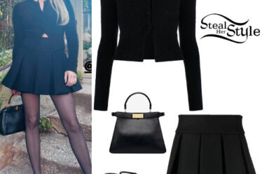 Emma Roberts: Black Cardigan, Mini Skirt