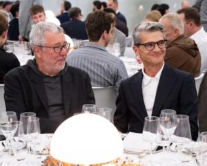 Star designer and architect Philippe Starck and Fendi CEO Serge Brunschwig at the Design Holding Dinner.