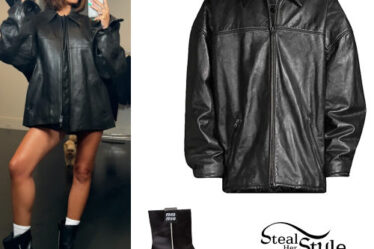 Hailey Baldwin: Leather Jacket and Boots