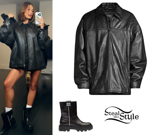 Hailey Baldwin: Leather Jacket and Boots