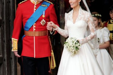 Image may contain Prince William Duke of Cambridge Person Clothing Footwear Shoe Adult Wedding Hat and Lamp
