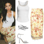 Katy Perry: White Tank Top, Printed Skirt - Fashnfly