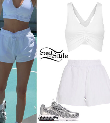 Kendall Jenner: White Bra Top and Shorts