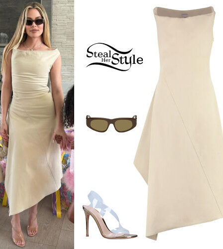 Khloé Kardashian: Asymmetric Dress, PVC Sandals