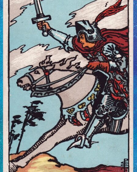 Image may contain Advertisement Poster Text and Label knight of swords
