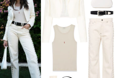 Nina Dobrev: White Jacket and Jeans