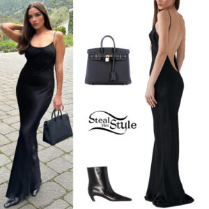 Olivia Culpo: Black Maxi Dress and Boots