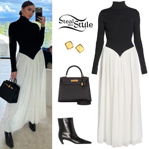 Olivia Culpo: Black and White Dress with Boots