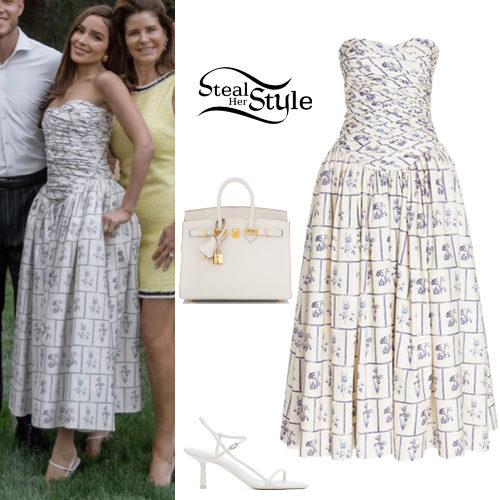 Olivia Culpo: Printed Midi Dress, White Sandals