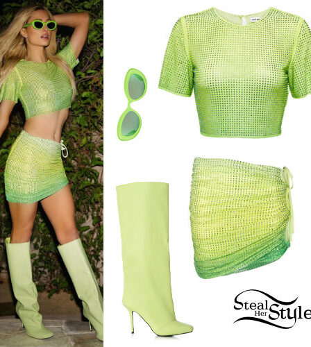 Paris Hilton: Lime Green Top and Skirt