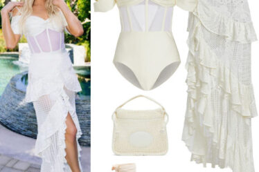 Paris Hilton: White Bodysuit, Crochet Skirt