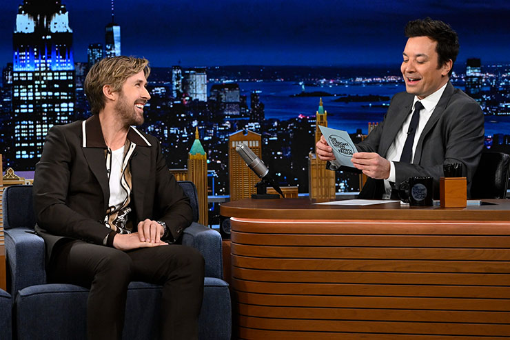 Ryan Gosling in Gucci and AMIRI on The Tonight Show Starring Jimmy Fallon