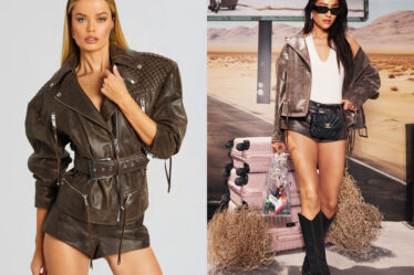 Shay Mitchell's Retrofête Salome Leather Jacket & Aven Shorts