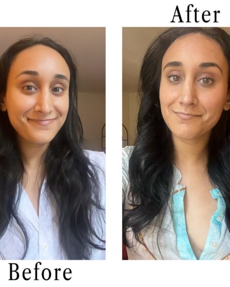 Before and after photo of Neha Tandon using shampoo for fine hair