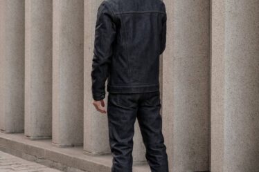 back view of a man in denim clothing