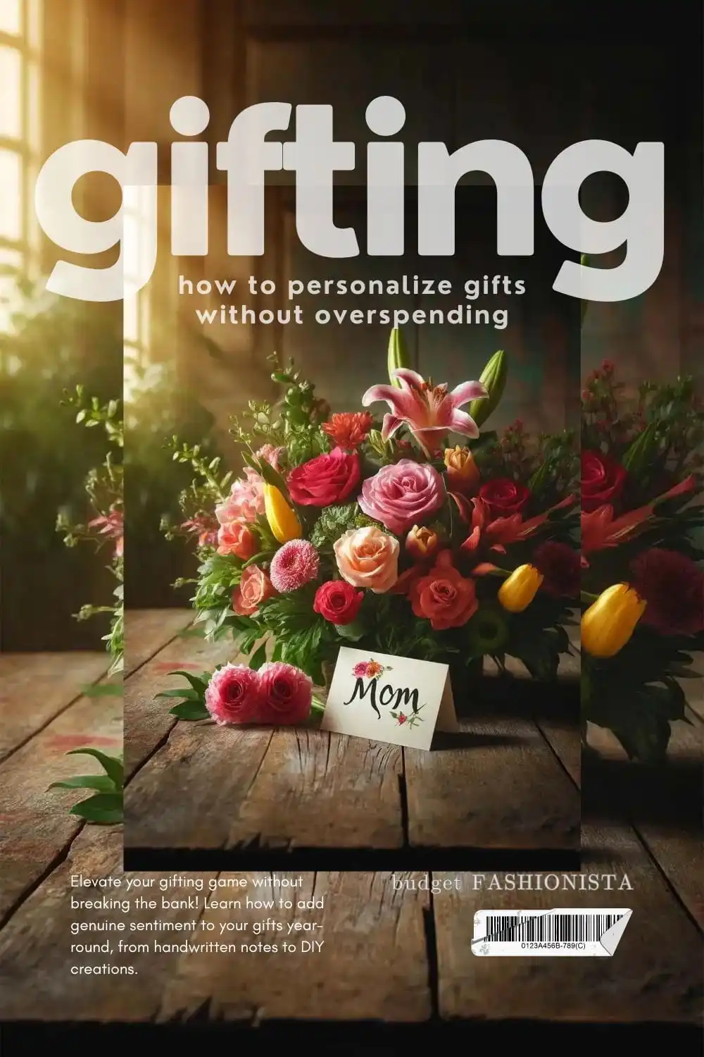 Magazine style cover image showing bouquet and text overlay.