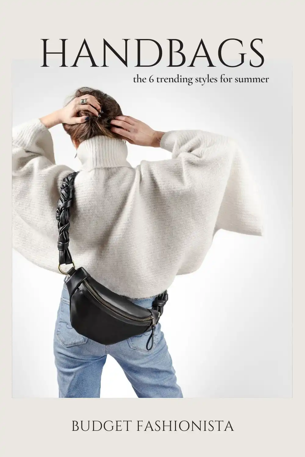 View from behind of woman wearing crossbody bag.
