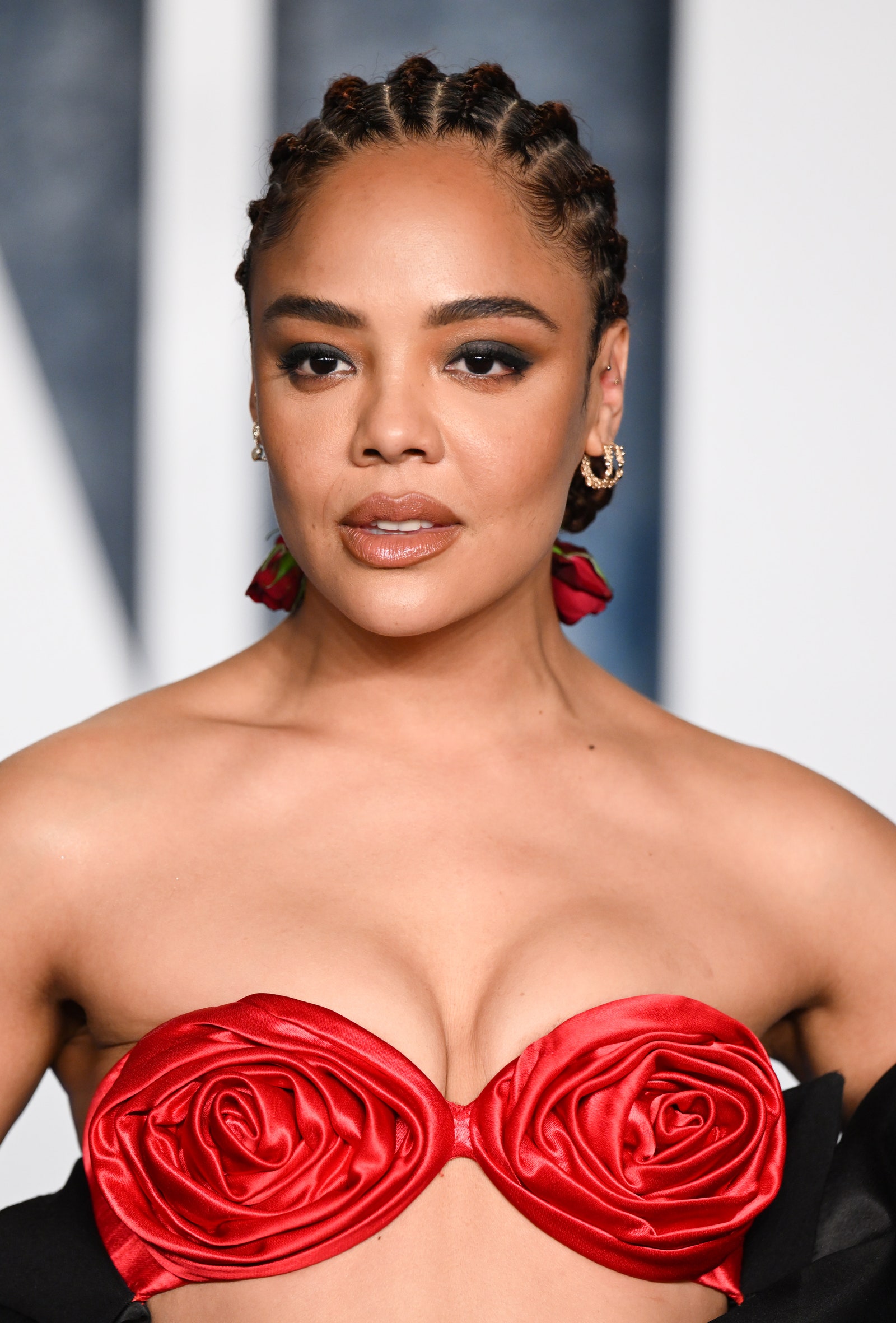 Image may contain Tessa Thompson Adult Person Wedding Hair Head and Face