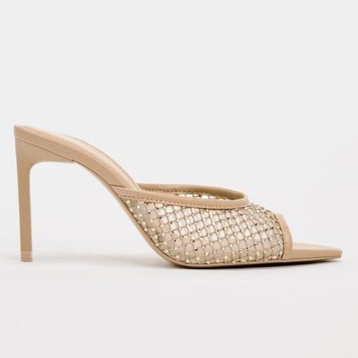 Zara Mesh Rhinestone High-Heel Mules 