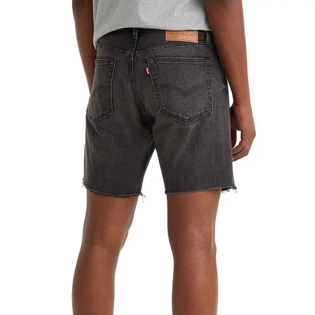 image of a man from behind wearing a grey t-shirt and black jean shorts